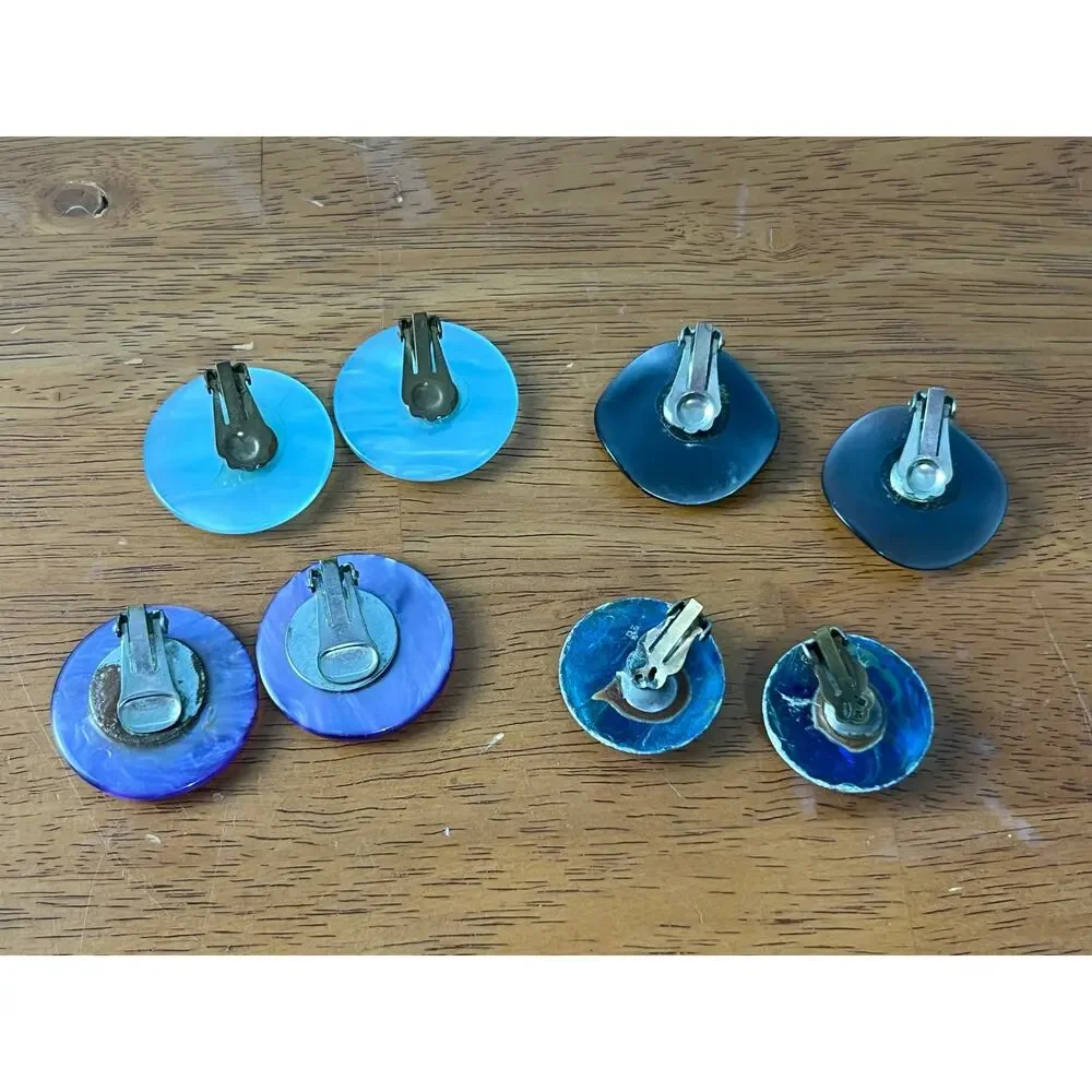 VTG Celluloid Clip On Earrings Lot of 4 Retro MCM Glam